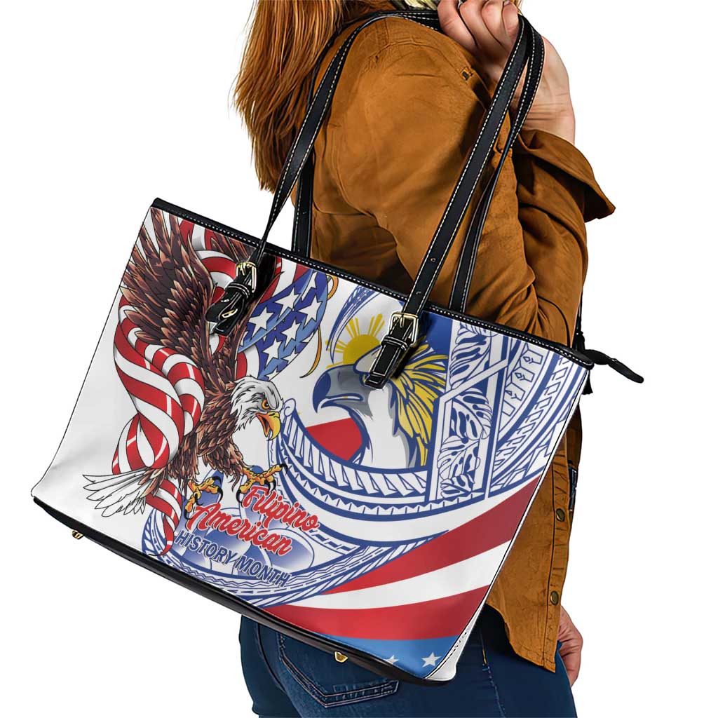Filipino American History Month Leather Tote Bag Philippines Agila USA Eagle Mix Flag