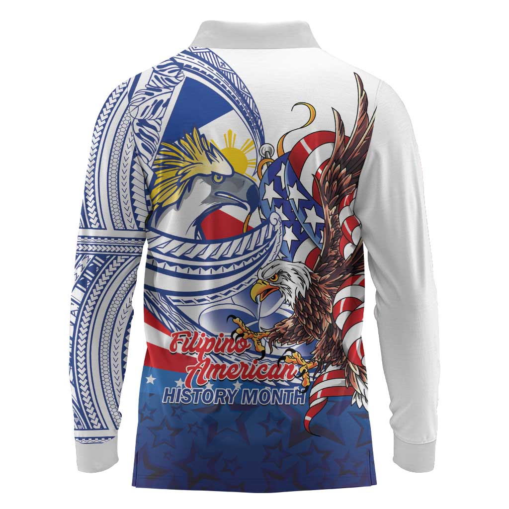 Filipino American History Month Long Sleeve Polo Shirt Philippines Agila USA Eagle Mix Flag LT14 - Polynesian Pride