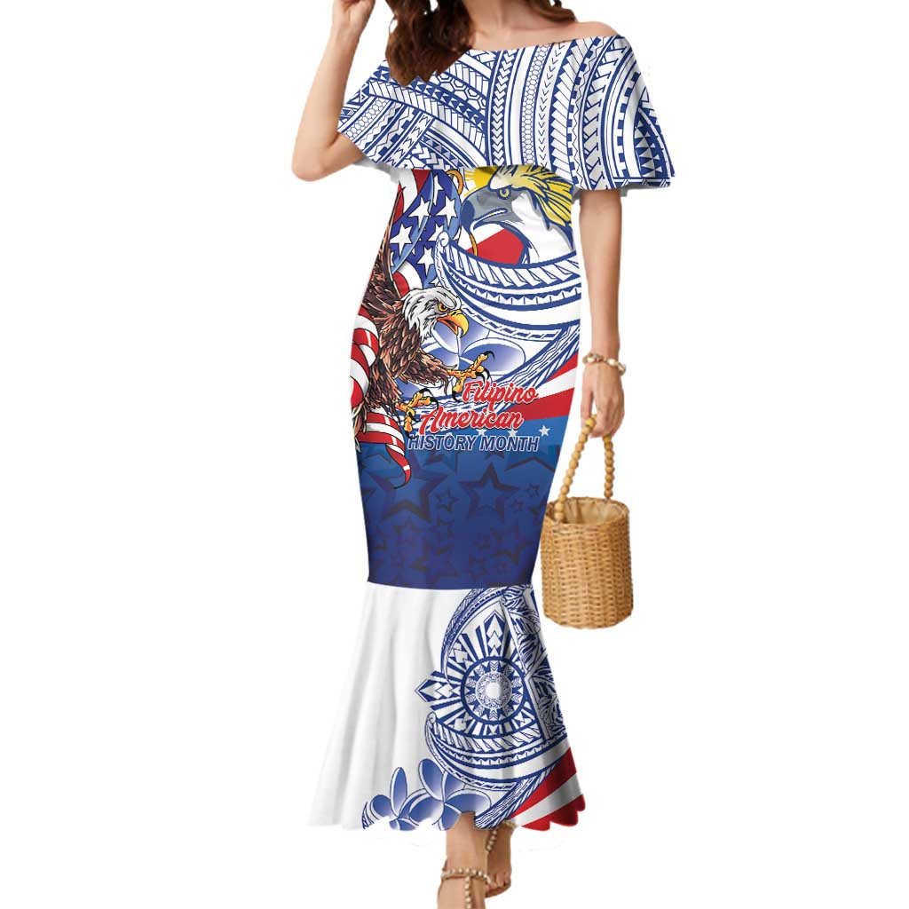 Filipino American History Month Mermaid Dress Philippines Agila USA Eagle Mix Flag LT14 Women Blue - Polynesian Pride