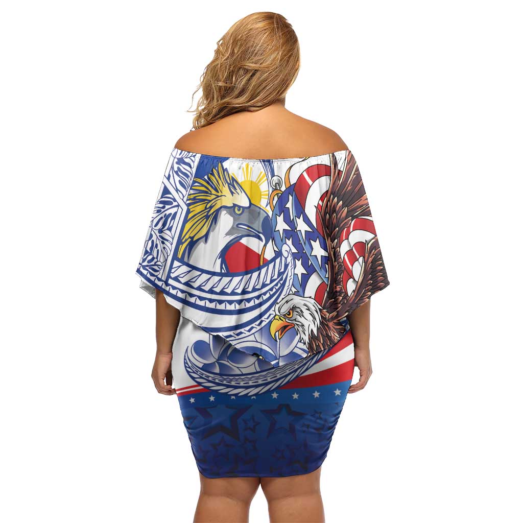 Filipino American History Month Off Shoulder Short Dress Philippines Agila USA Eagle Mix Flag LT14 - Polynesian Pride