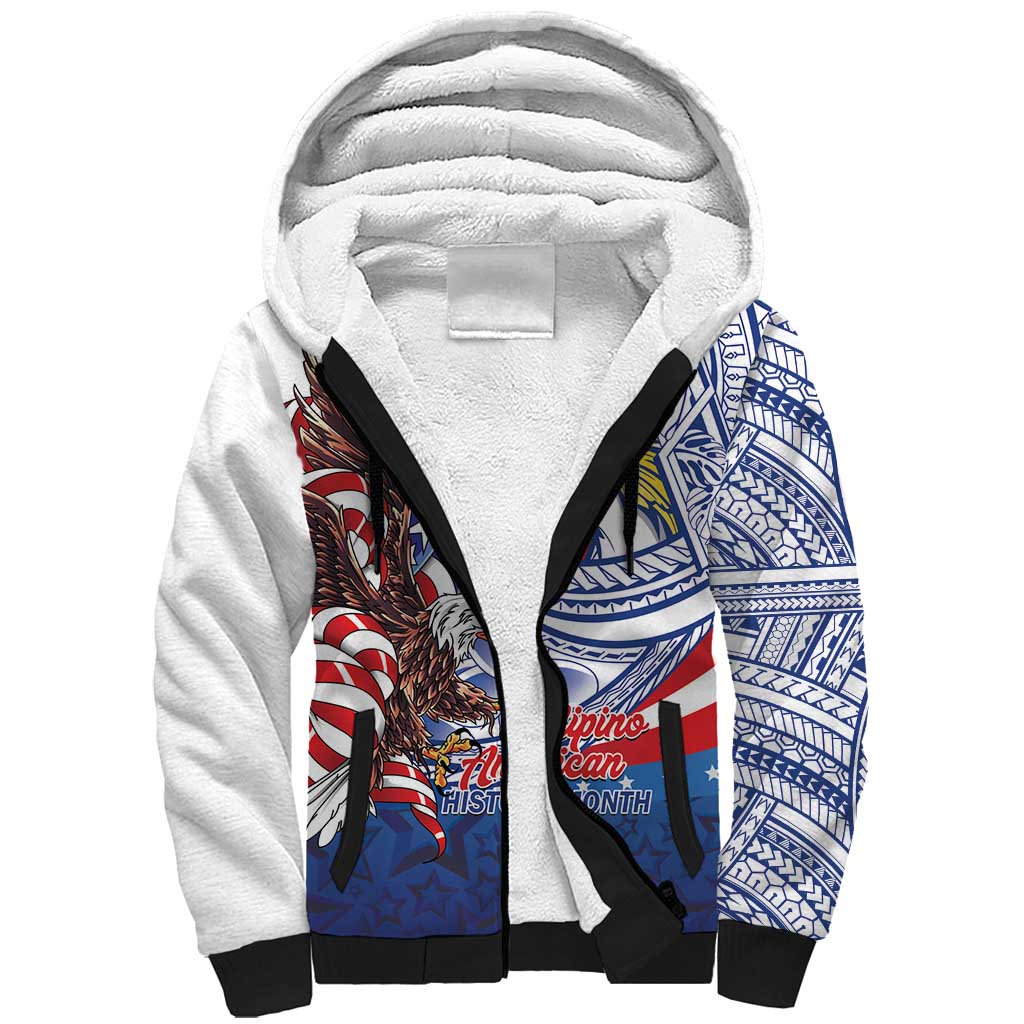 Filipino American History Month Sherpa Hoodie Philippines Agila USA Eagle Mix Flag LT14 Unisex Blue - Polynesian Pride