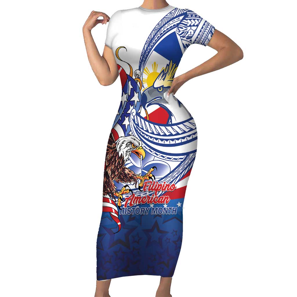 Filipino American History Month Short Sleeve Bodycon Dress Philippines Agila USA Eagle Mix Flag LT14 Long Dress Blue - Polynesian Pride