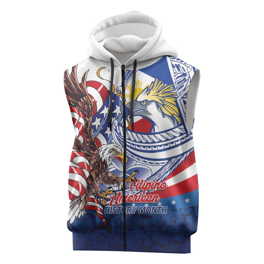 Filipino American History Month Sleeveless Zip Hoodie Philippines Agila USA Eagle Mix Flag LT14 Blue - Polynesian Pride