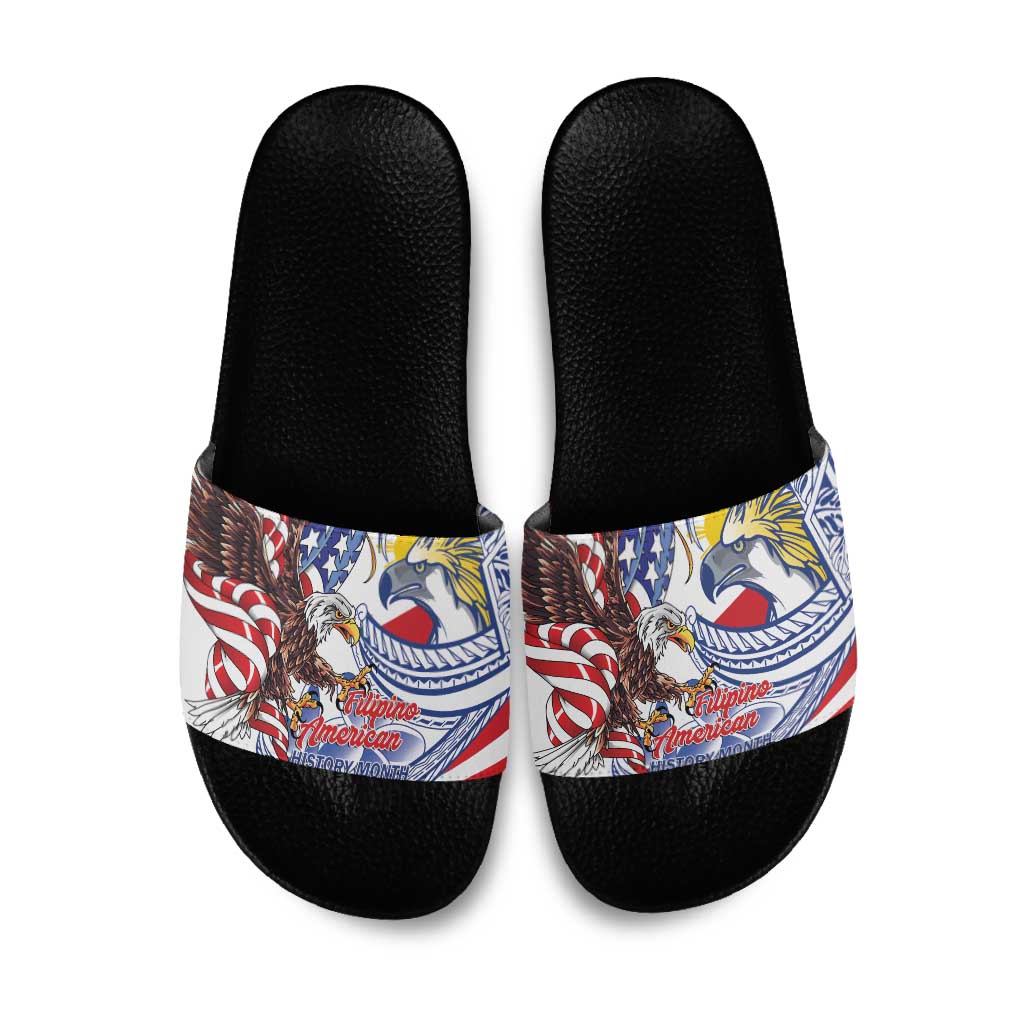 Filipino American History Month Slide Sandals Philippines Agila USA Eagle Mix Flag LT14 Blue - Polynesian Pride
