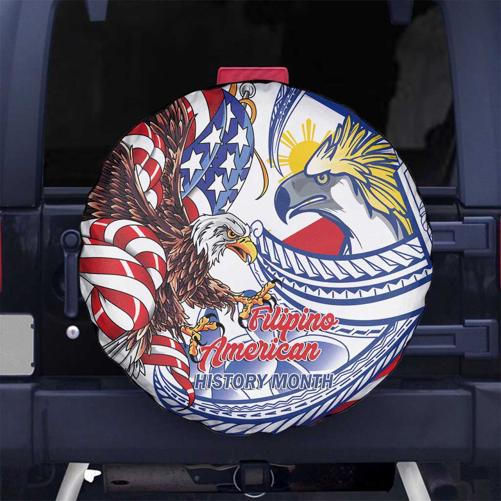 Filipino American History Month Spare Tire Cover Philippines Agila USA Eagle Mix Flag LT14 No hole Blue - Polynesian Pride