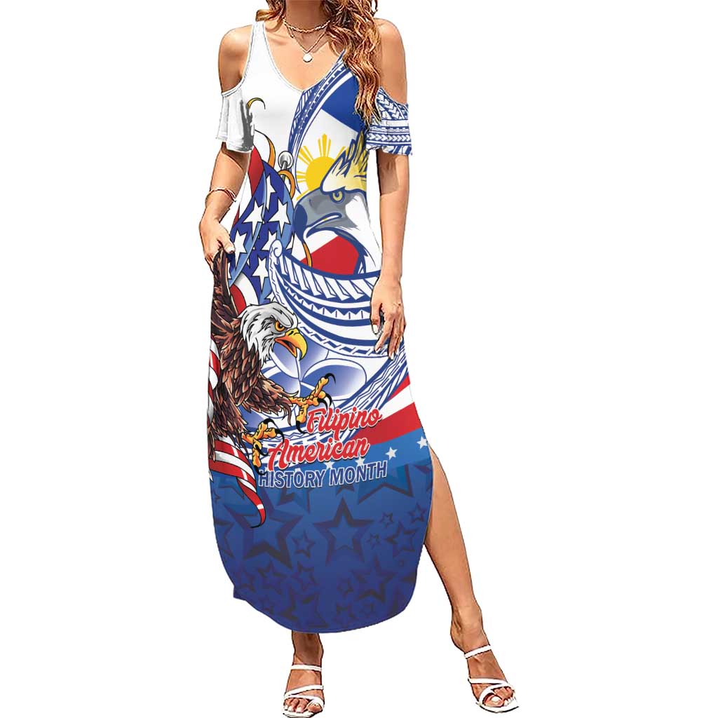 Filipino American History Month Summer Maxi Dress Philippines Agila USA Eagle Mix Flag LT14 Women Blue - Polynesian Pride