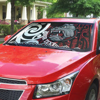 Personalised Aotearoa Bulldog Auto Sun Shade New Zealand Maori Taniko Art - Polynesian Pride