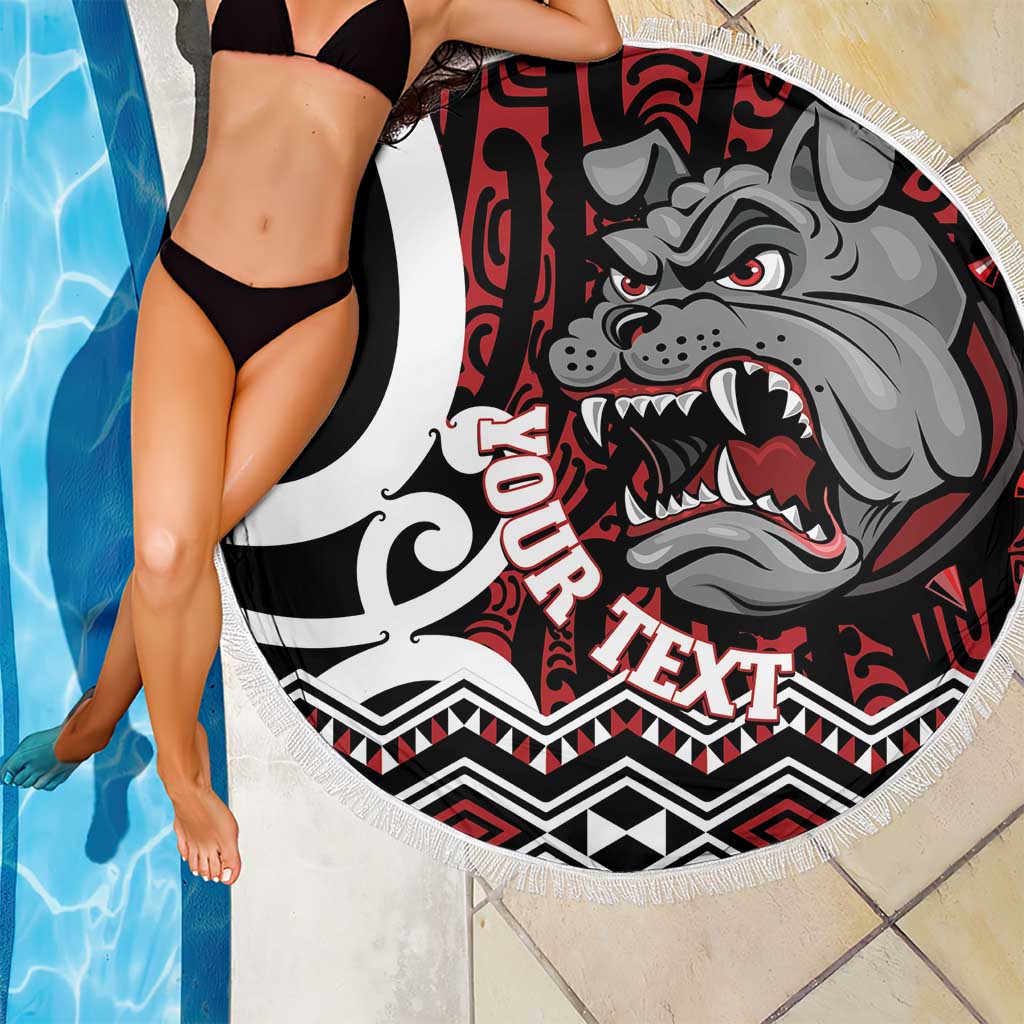 Personalised Aotearoa Bulldog Beach Blanket New Zealand Maori Taniko Art