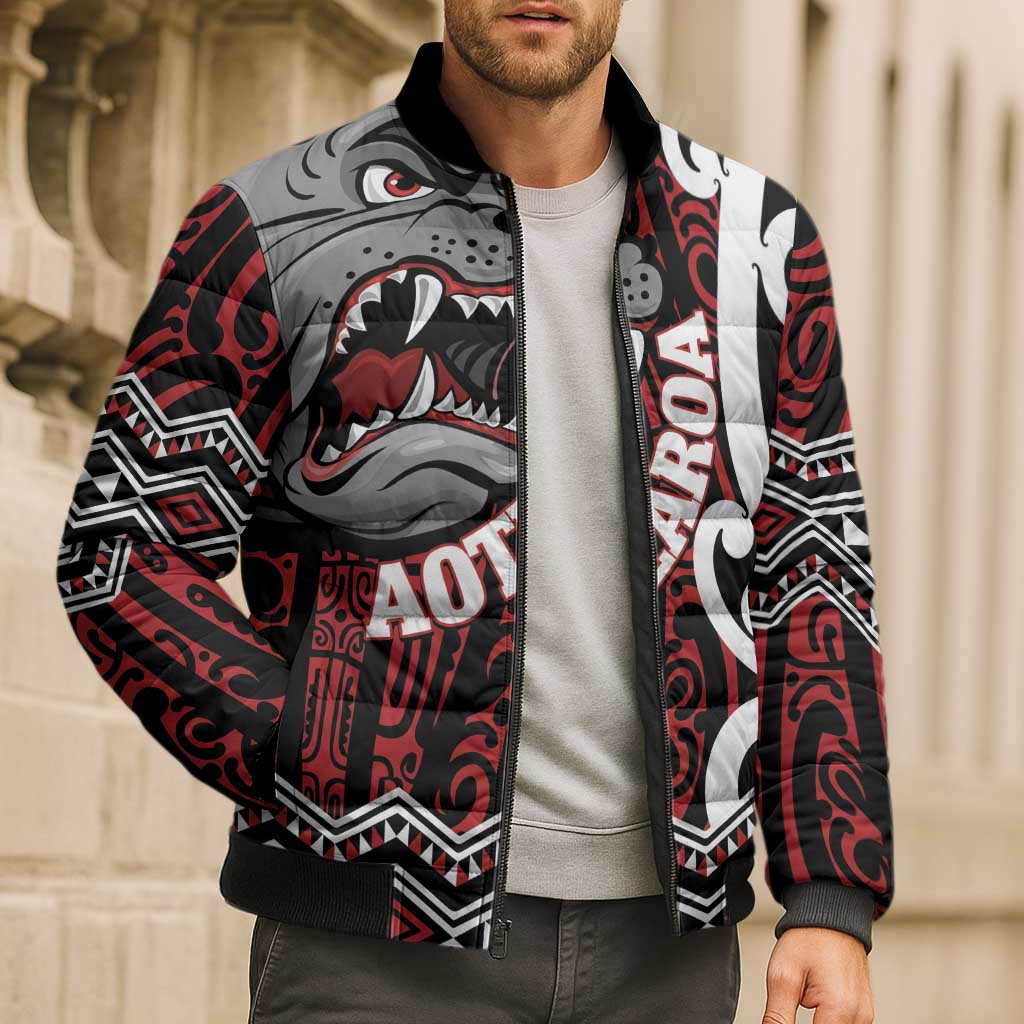 Personalised Aotearoa Bulldog Bomber Puffer Jacket New Zealand Maori Taniko Art - Polynesian Pride