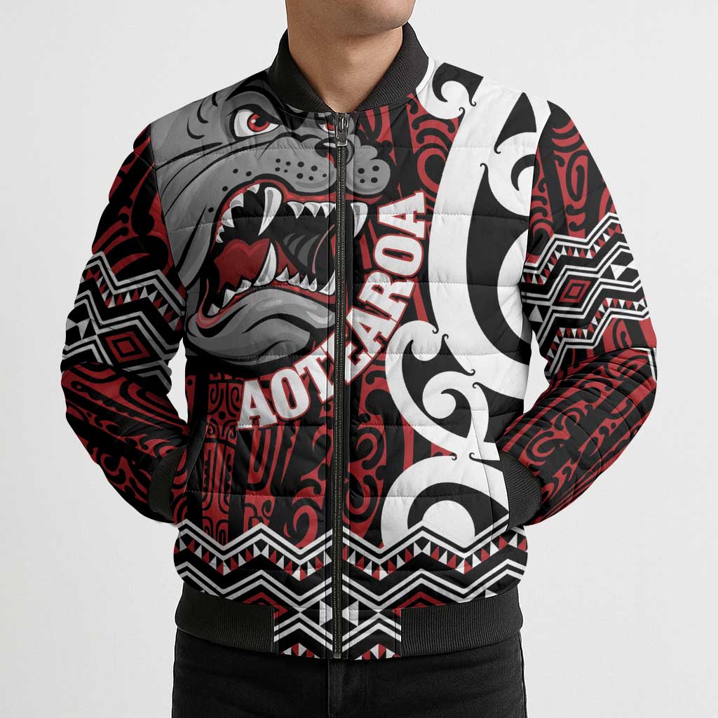 Personalised Aotearoa Bulldog Bomber Puffer Jacket New Zealand Maori Taniko Art - Polynesian Pride