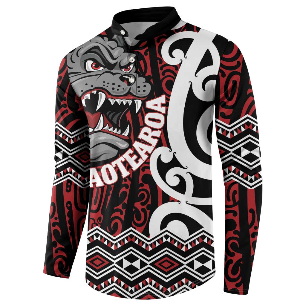 Personalised Aotearoa Bulldog Button Sweatshirt New Zealand Maori Taniko Art