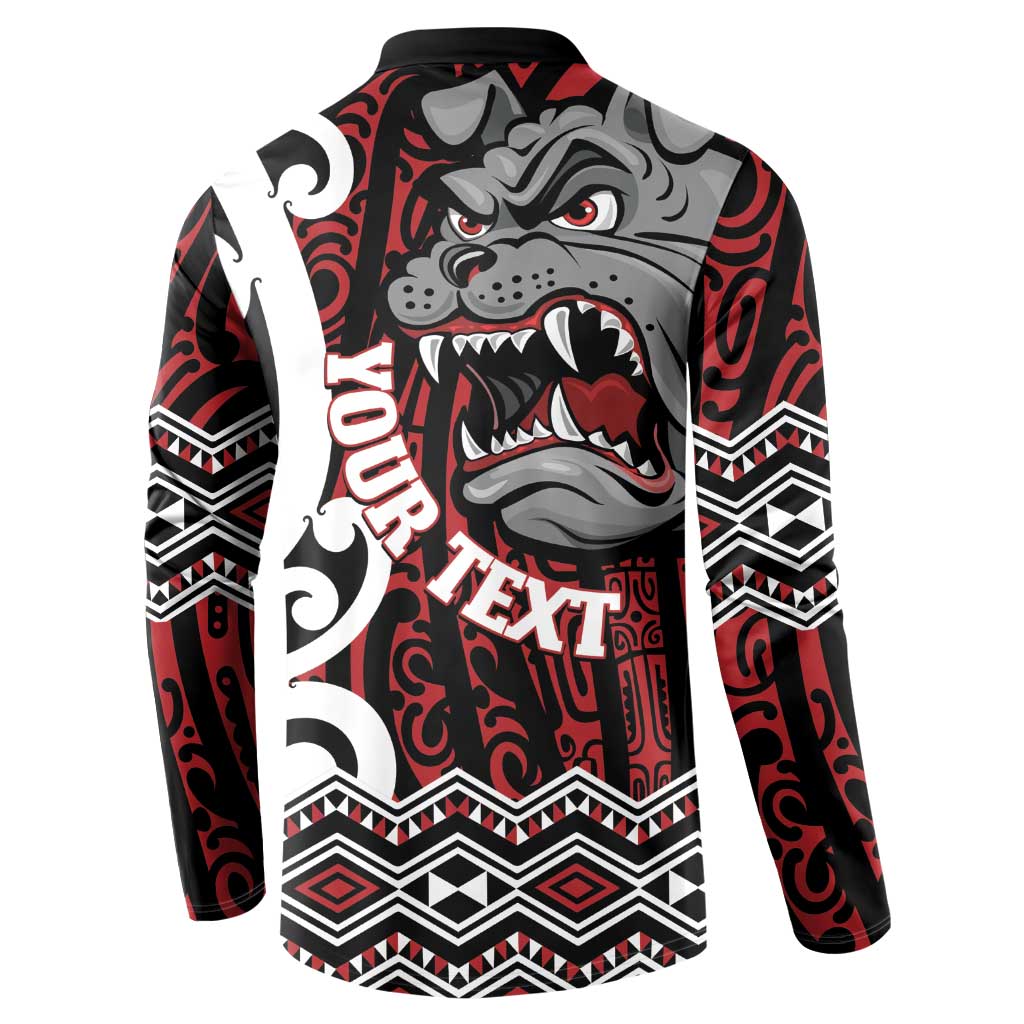Personalised Aotearoa Bulldog Button Sweatshirt New Zealand Maori Taniko Art