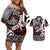Personalised Aotearoa Bulldog Couples Matching Off Shoulder Short Dress and Hawaiian Shirt New Zealand Maori Taniko Art