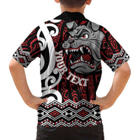 Personalised Aotearoa Bulldog Family Matching Off The Shoulder Long Sleeve Dress and Hawaiian Shirt New Zealand Maori Taniko Art