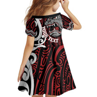 Personalised Aotearoa Bulldog Family Matching Off Shoulder Short Dress and Hawaiian Shirt New Zealand Maori Taniko Art