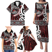 Personalised Aotearoa Bulldog Family Matching Puletasi and Hawaiian Shirt New Zealand Maori Taniko Art