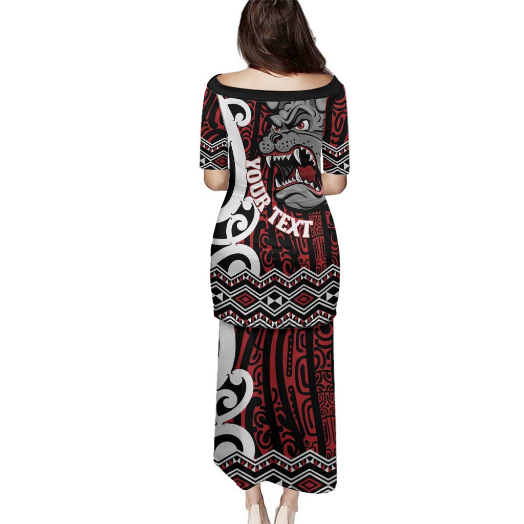 Personalised Aotearoa Bulldog Family Matching Puletasi and Hawaiian Shirt New Zealand Maori Taniko Art