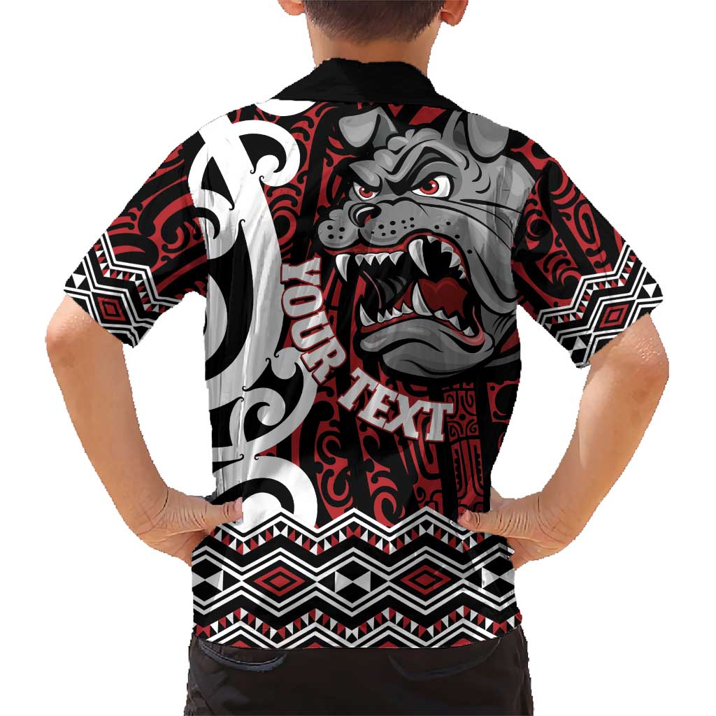 Personalised Aotearoa Bulldog Family Matching Short Sleeve Bodycon Dress and Hawaiian Shirt New Zealand Maori Taniko Art