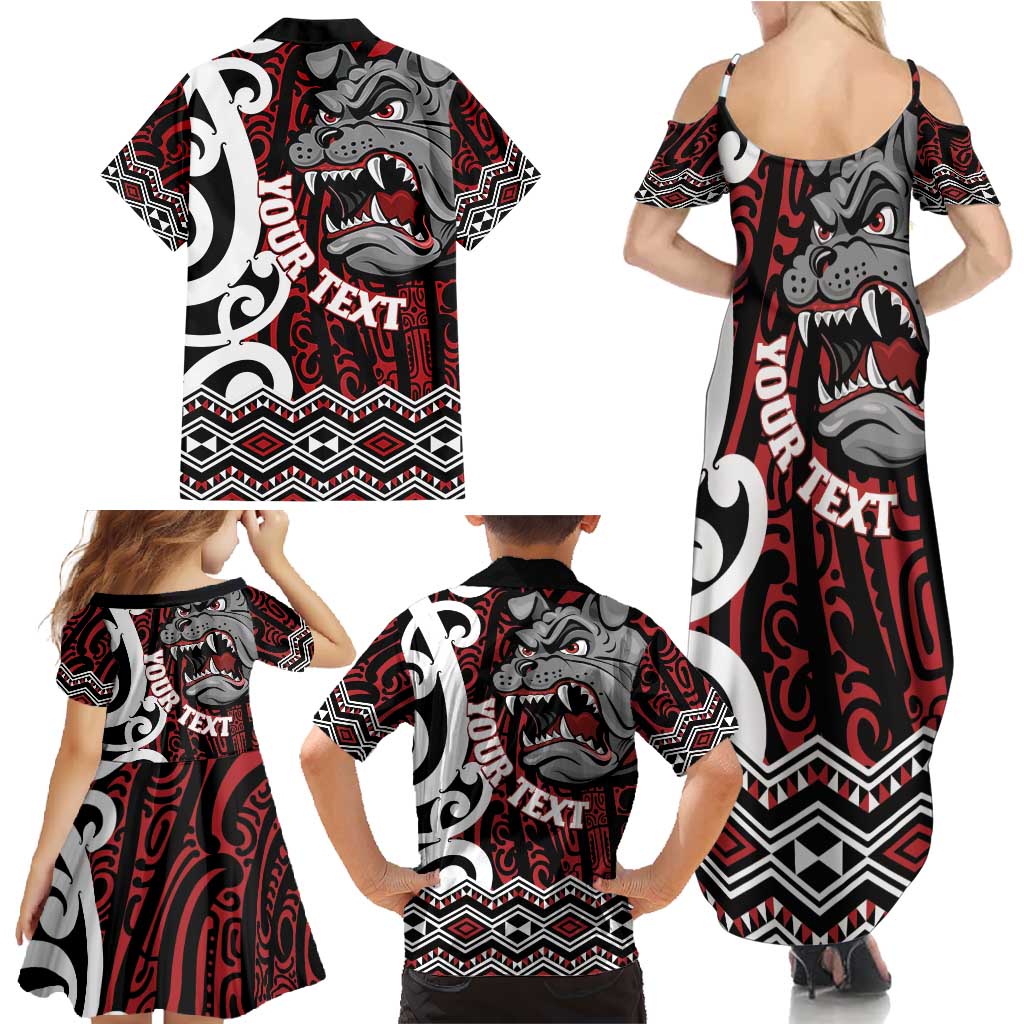 Personalised Aotearoa Bulldog Family Matching Summer Maxi Dress and Hawaiian Shirt New Zealand Maori Taniko Art
