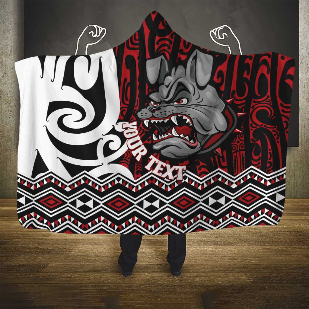 Personalised Aotearoa Bulldog Hooded Blanket New Zealand Maori Taniko Art