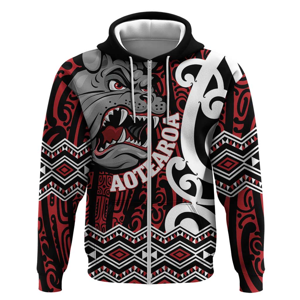 Personalised Aotearoa Bulldog Hoodie New Zealand Maori Taniko Art