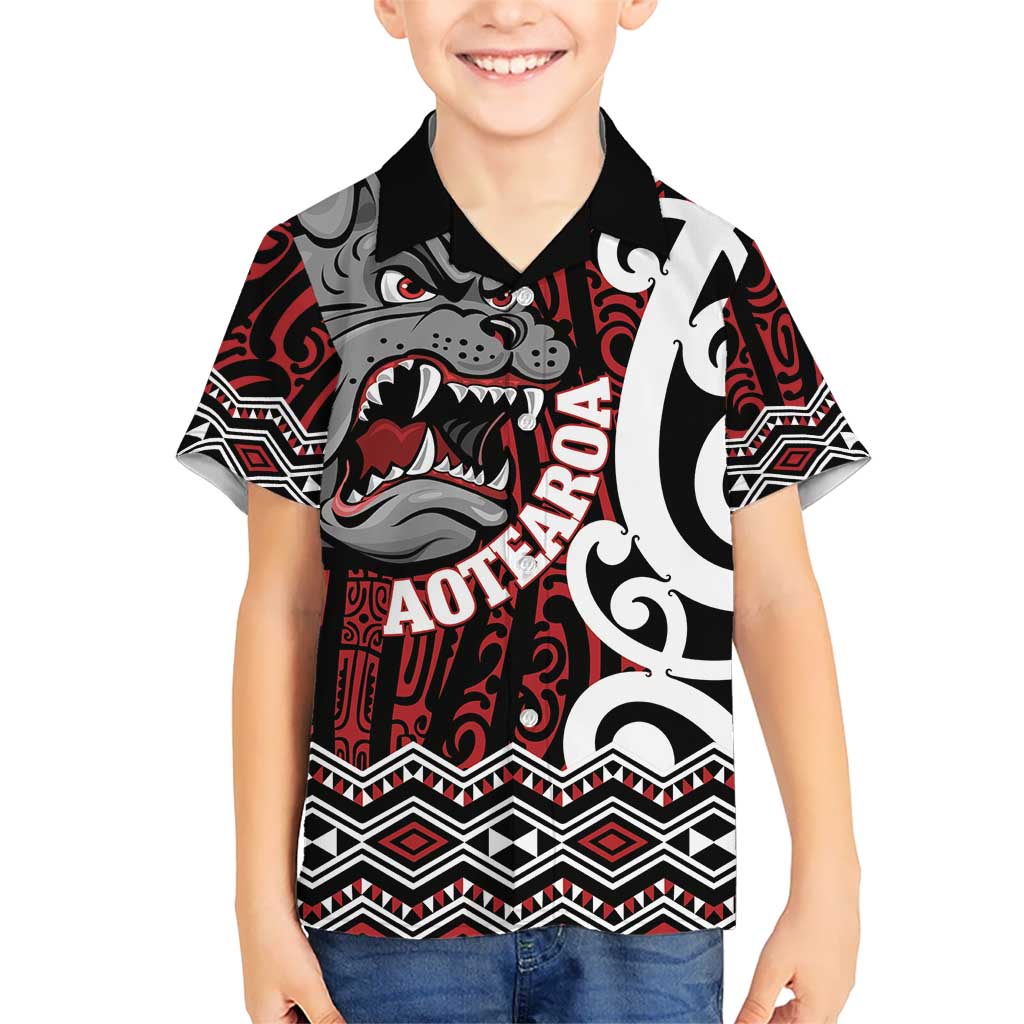 Personalised Aotearoa Bulldog Kid Hawaiian Shirt New Zealand Maori Taniko Art