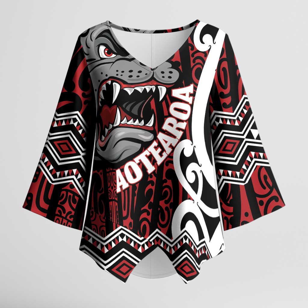 Personalised Aotearoa Bulldog Kimono Sleeve Blouse New Zealand Maori Taniko Art - Polynesian Pride