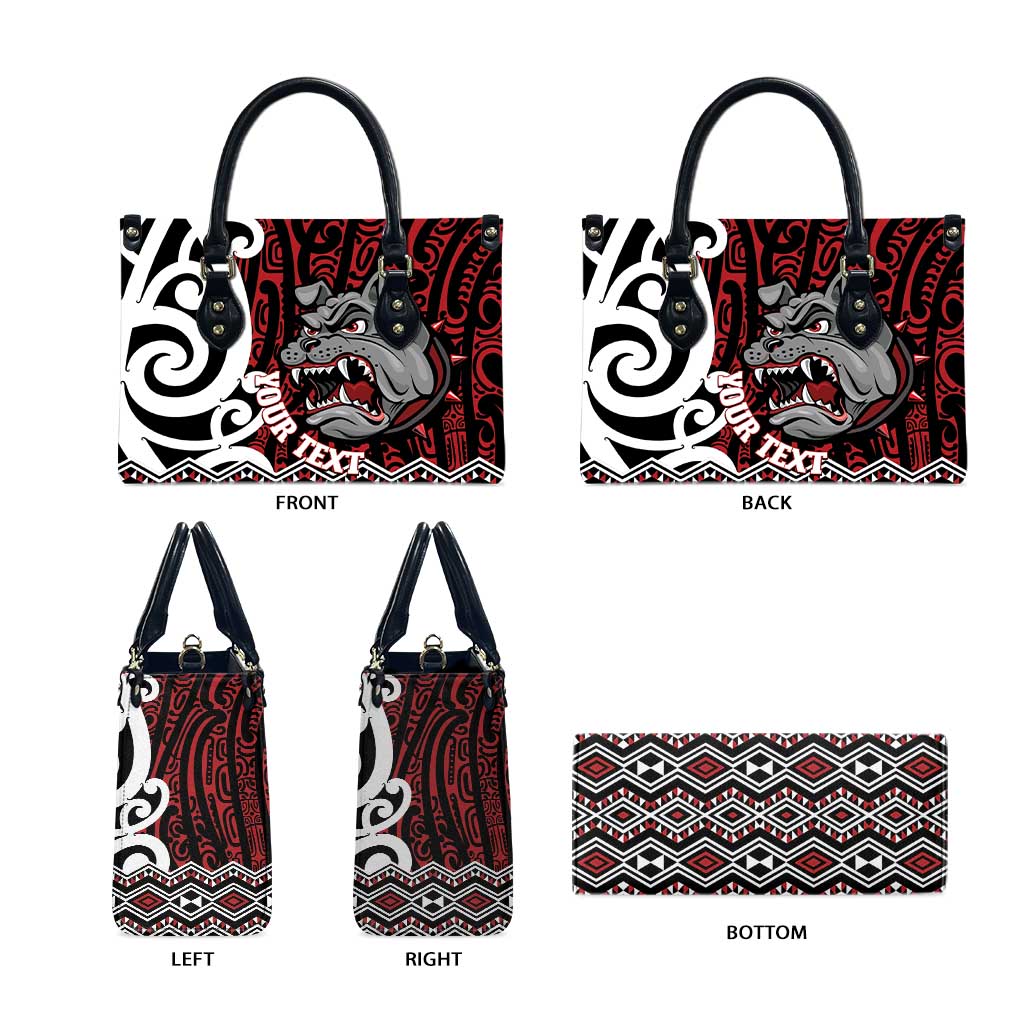 Personalised Aotearoa Bulldog Leather Bag New Zealand Maori Taniko Art - Polynesian Pride