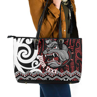 Personalised Aotearoa Bulldog Leather Tote Bag New Zealand Maori Taniko Art