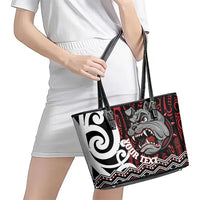 Personalised Aotearoa Bulldog Leather Tote Bag New Zealand Maori Taniko Art