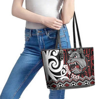 Personalised Aotearoa Bulldog Leather Tote Bag New Zealand Maori Taniko Art