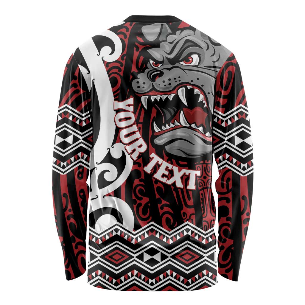 Personalised Aotearoa Bulldog Long Sleeve Shirt New Zealand Maori Taniko Art