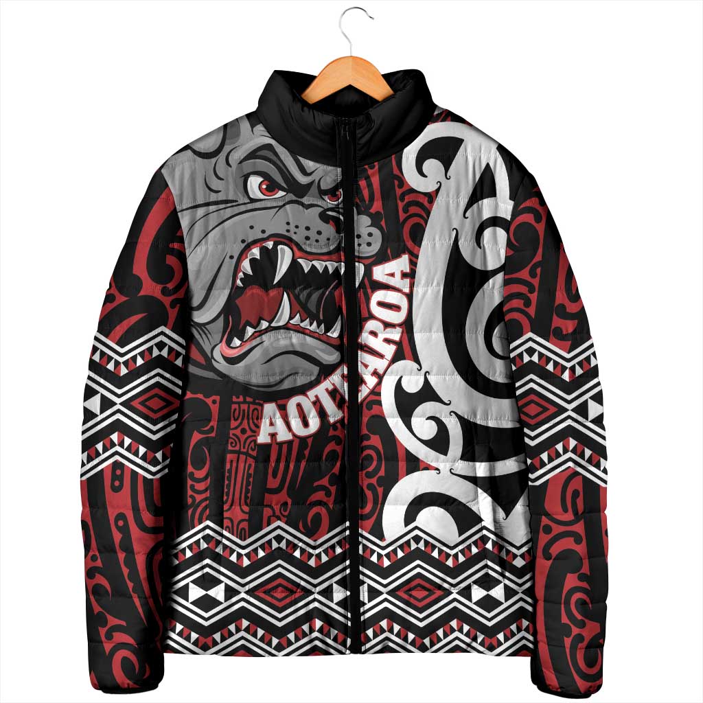 Personalised Aotearoa Bulldog Padded Jacket New Zealand Maori Taniko Art - Polynesian Pride