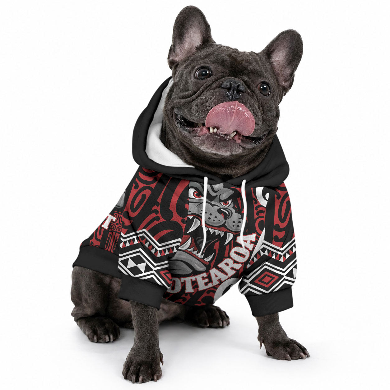 Personalised Aotearoa Bulldog Pet Hoodie New Zealand Maori Taniko Art