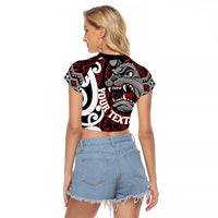 Personalised Aotearoa Bulldog Raglan Cropped T Shirt New Zealand Maori Taniko Art