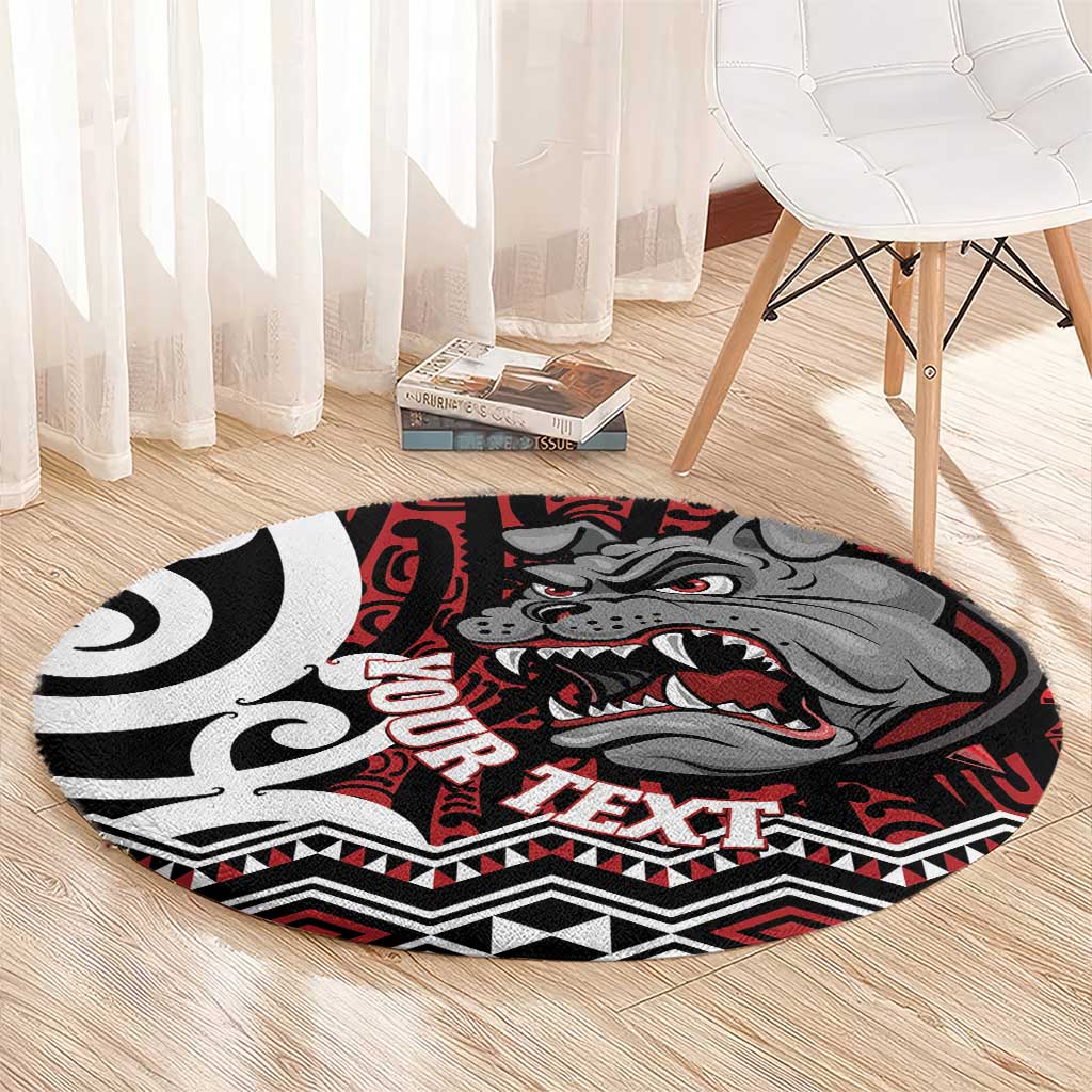 Personalised Aotearoa Bulldog Round Carpet New Zealand Maori Taniko Art