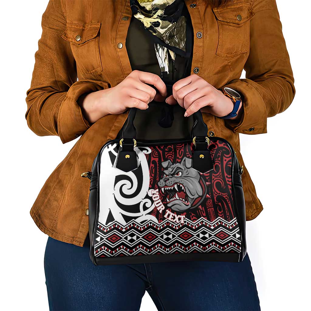 Personalised Aotearoa Bulldog Shoulder Handbag New Zealand Maori Taniko Art