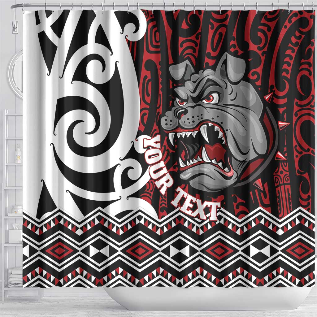 Personalised Aotearoa Bulldog Shower Curtain New Zealand Maori Taniko Art