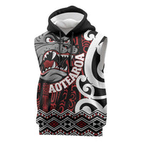 Personalised Aotearoa Bulldog Sleeveless Hoodie New Zealand Maori Taniko Art - Polynesian Pride