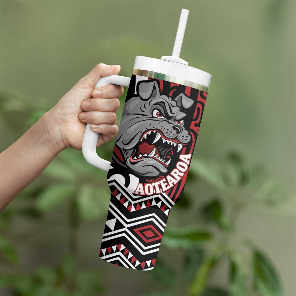 Personalised Aotearoa Bulldog Tumbler With Handle New Zealand Maori Taniko Art LT14 - Polynesian Pride