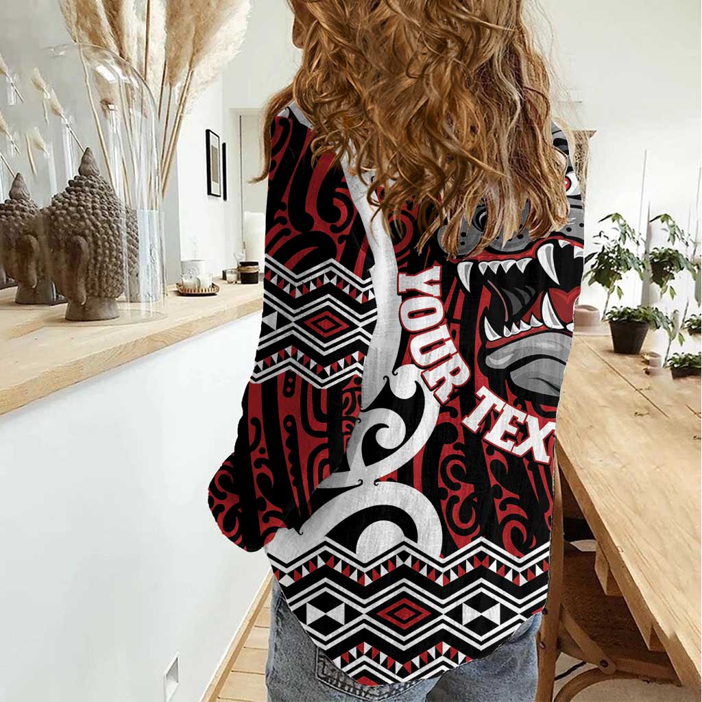 Personalised Aotearoa Bulldog Women Casual Shirt New Zealand Maori Taniko Art LT14 - Polynesian Pride