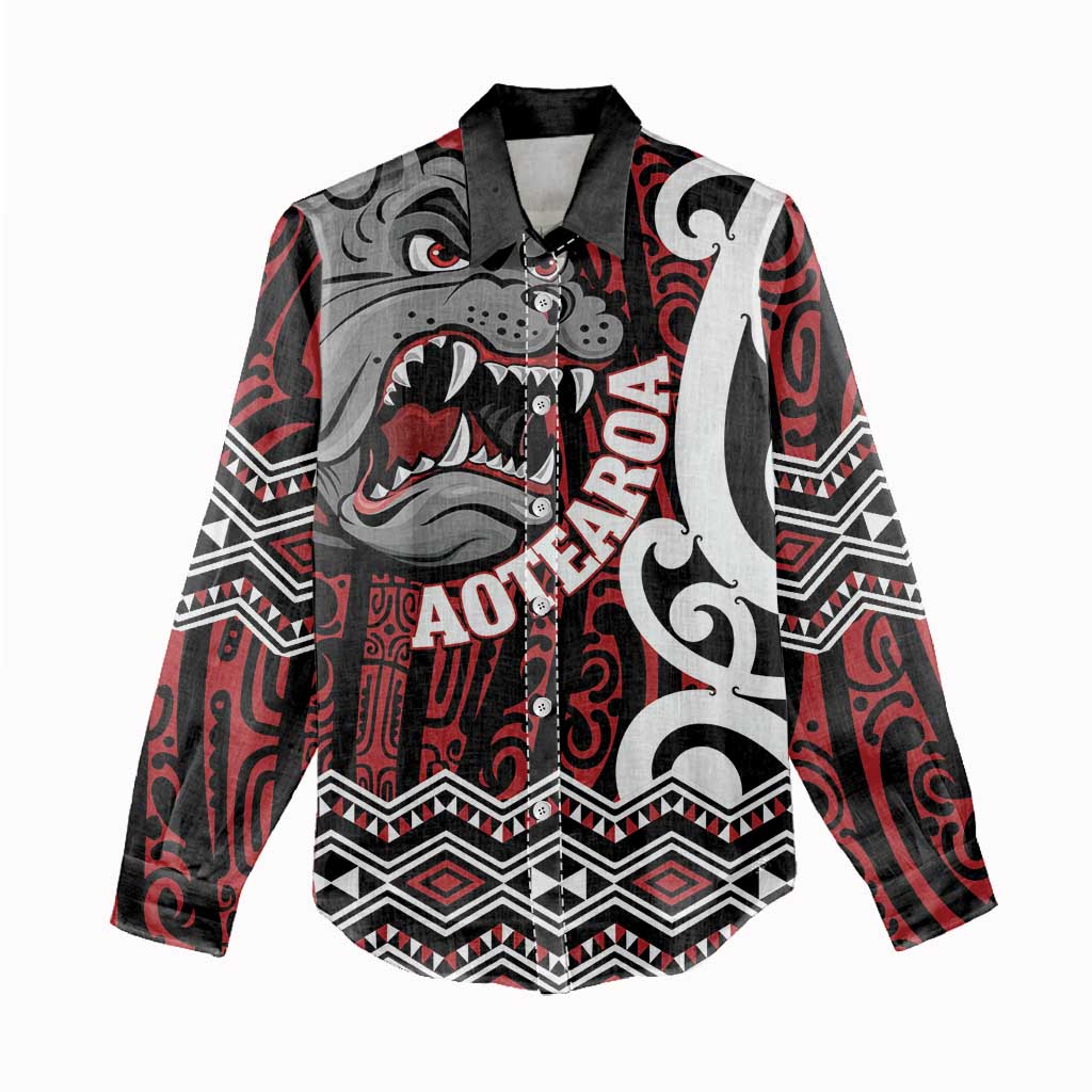 Personalised Aotearoa Bulldog Women Casual Shirt New Zealand Maori Taniko Art LT14 - Polynesian Pride