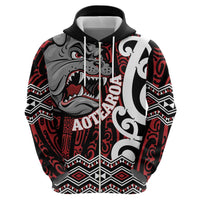 Personalised Aotearoa Bulldog Zip Hoodie New Zealand Maori Taniko Art