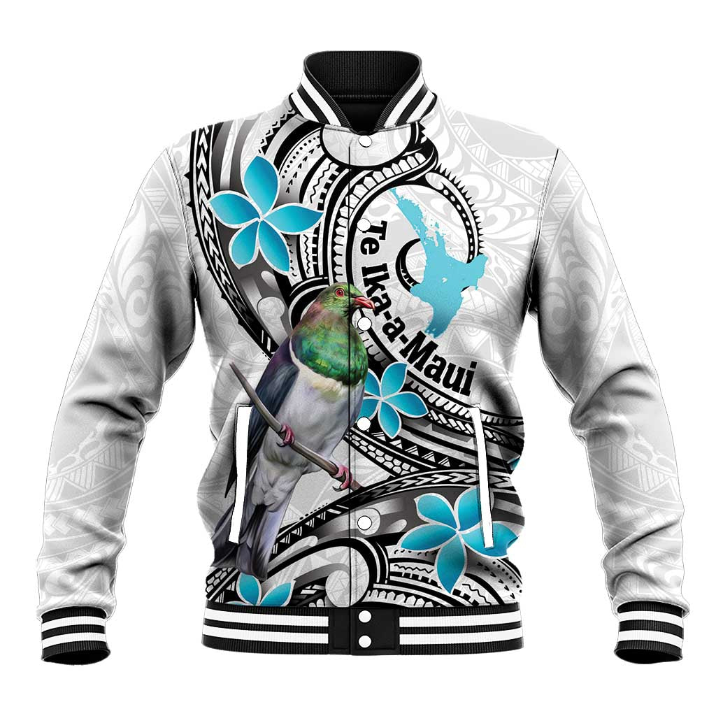 Aotearoa Te Ika-a-Maui Baseball Jacket South Island Kekeru Maori Koru LT14 Unisex White - Polynesian Pride