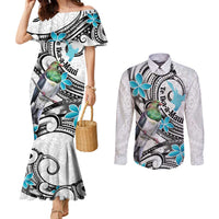 Aotearoa Te Ika-a-Maui Couples Matching Mermaid Dress and Long Sleeve Button Shirt South Island Kekeru Maori Koru LT14 White - Polynesian Pride