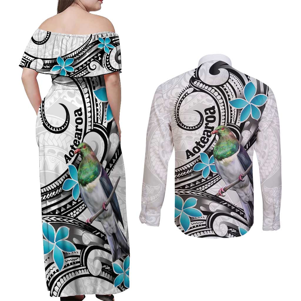 Aotearoa Te Ika-a-Maui Couples Matching Off Shoulder Maxi Dress and Long Sleeve Button Shirt South Island Kekeru Maori Koru LT14 - Polynesian Pride