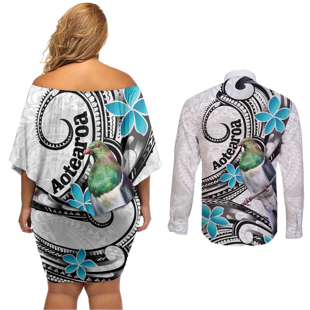 Aotearoa Te Ika-a-Maui Couples Matching Off Shoulder Short Dress and Long Sleeve Button Shirt South Island Kekeru Maori Koru LT14 - Polynesian Pride