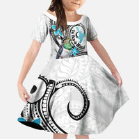 Aotearoa Te Ika-a-Maui Family Matching Long Sleeve Bodycon Dress and Hawaiian Shirt South Island Kekeru Maori Koru LT14 Daughter's Dress White - Polynesian Pride