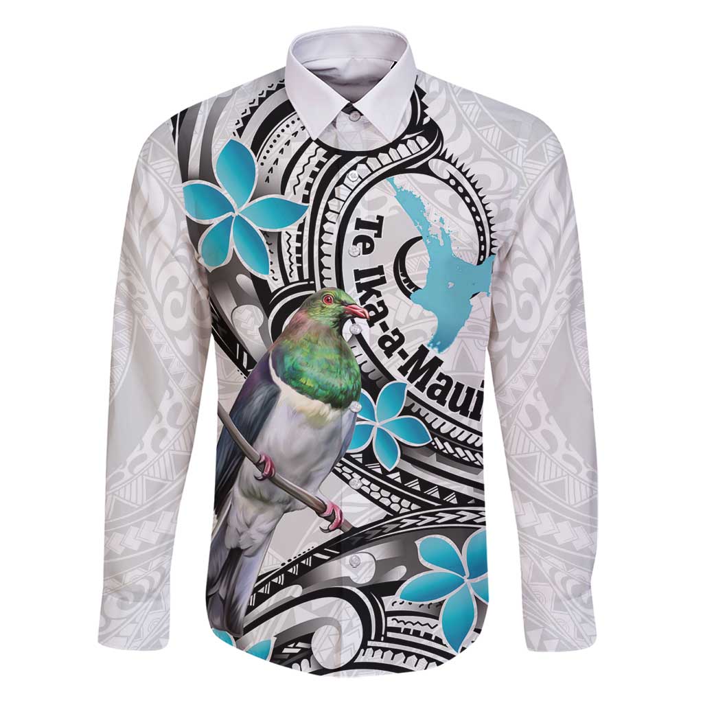 Aotearoa Te Ika-a-Maui Family Matching Long Sleeve Bodycon Dress and Hawaiian Shirt South Island Kekeru Maori Koru LT14 Dad's Shirt - Long Sleeve White - Polynesian Pride