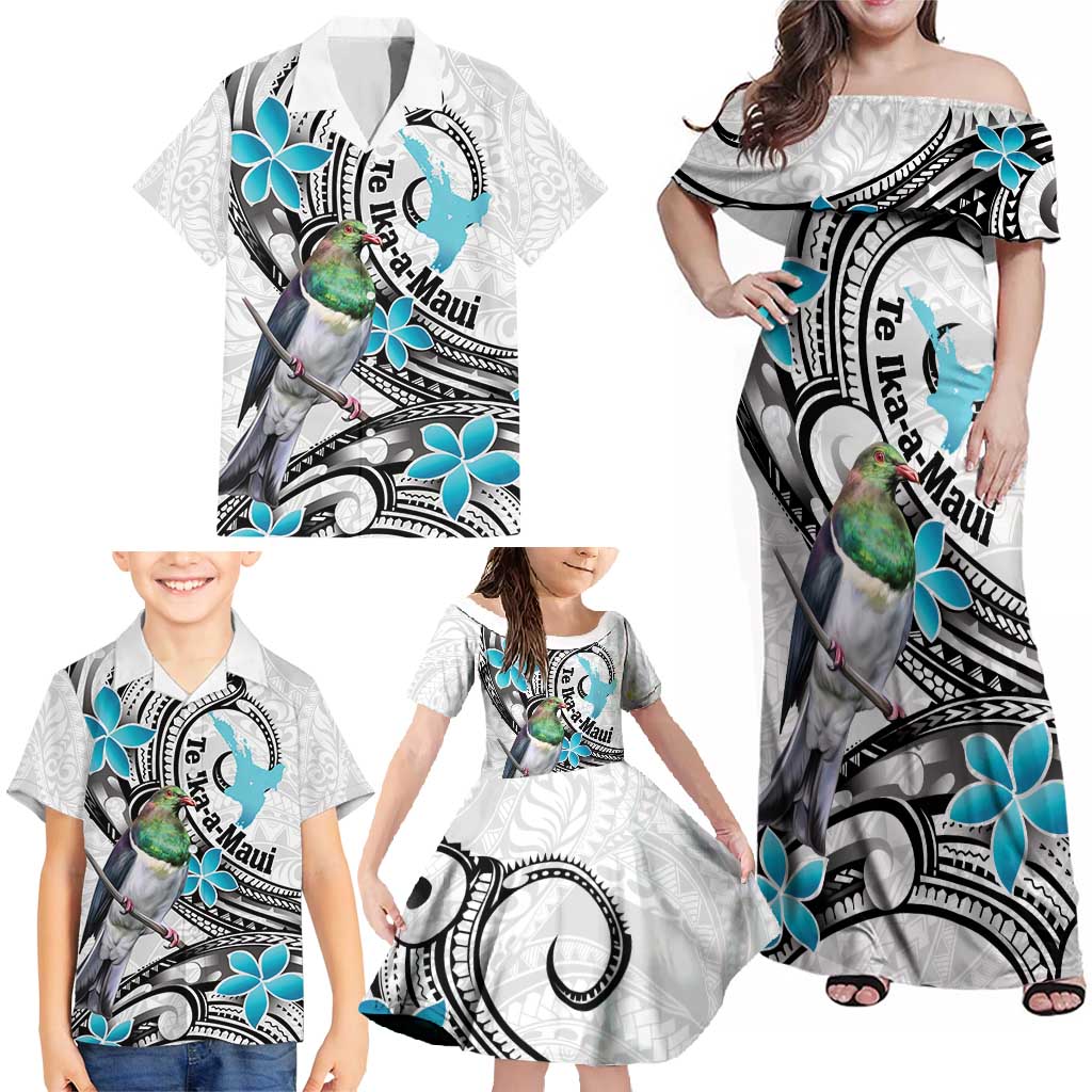 Aotearoa Te Ika-a-Maui Family Matching Off Shoulder Maxi Dress and Hawaiian Shirt South Island Kekeru Maori Koru